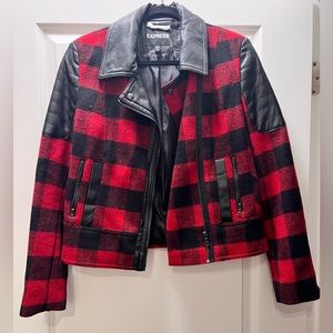 Black and red lumberjack/ faux leather jacket